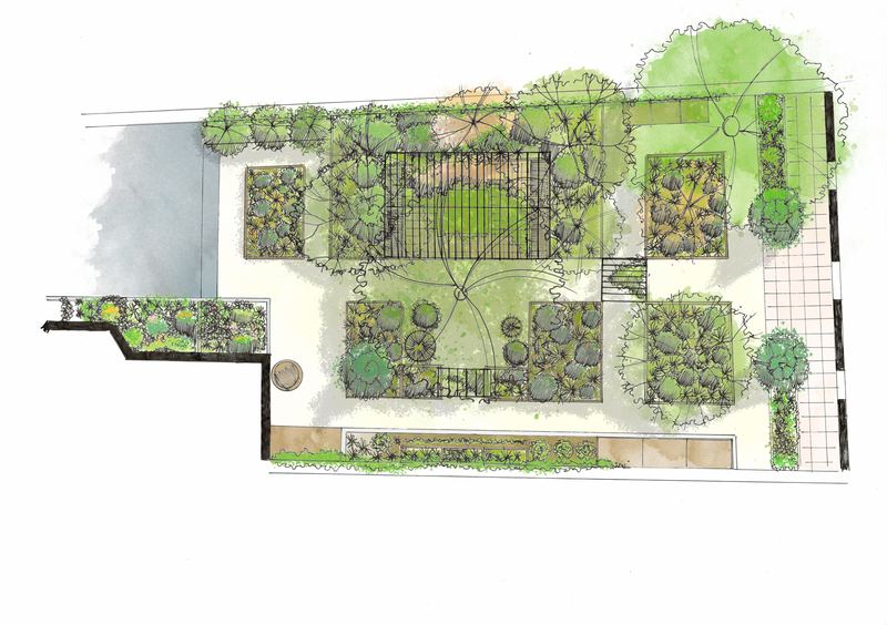 Plan de conception d'un jardin privé dessiné par SICLE