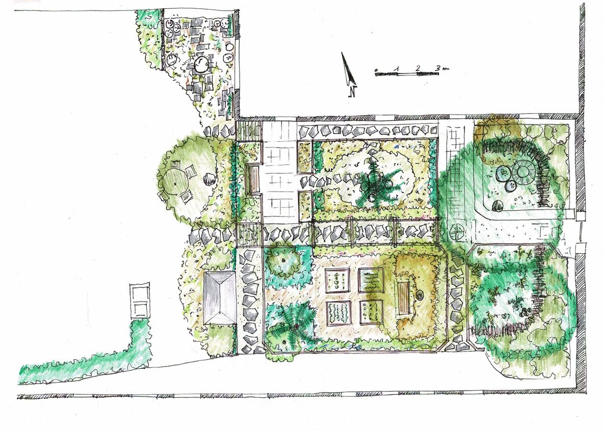 Plan de masse d'un jardin de ville dessiné par SICLE